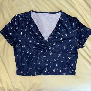 cropped floral print wrap top